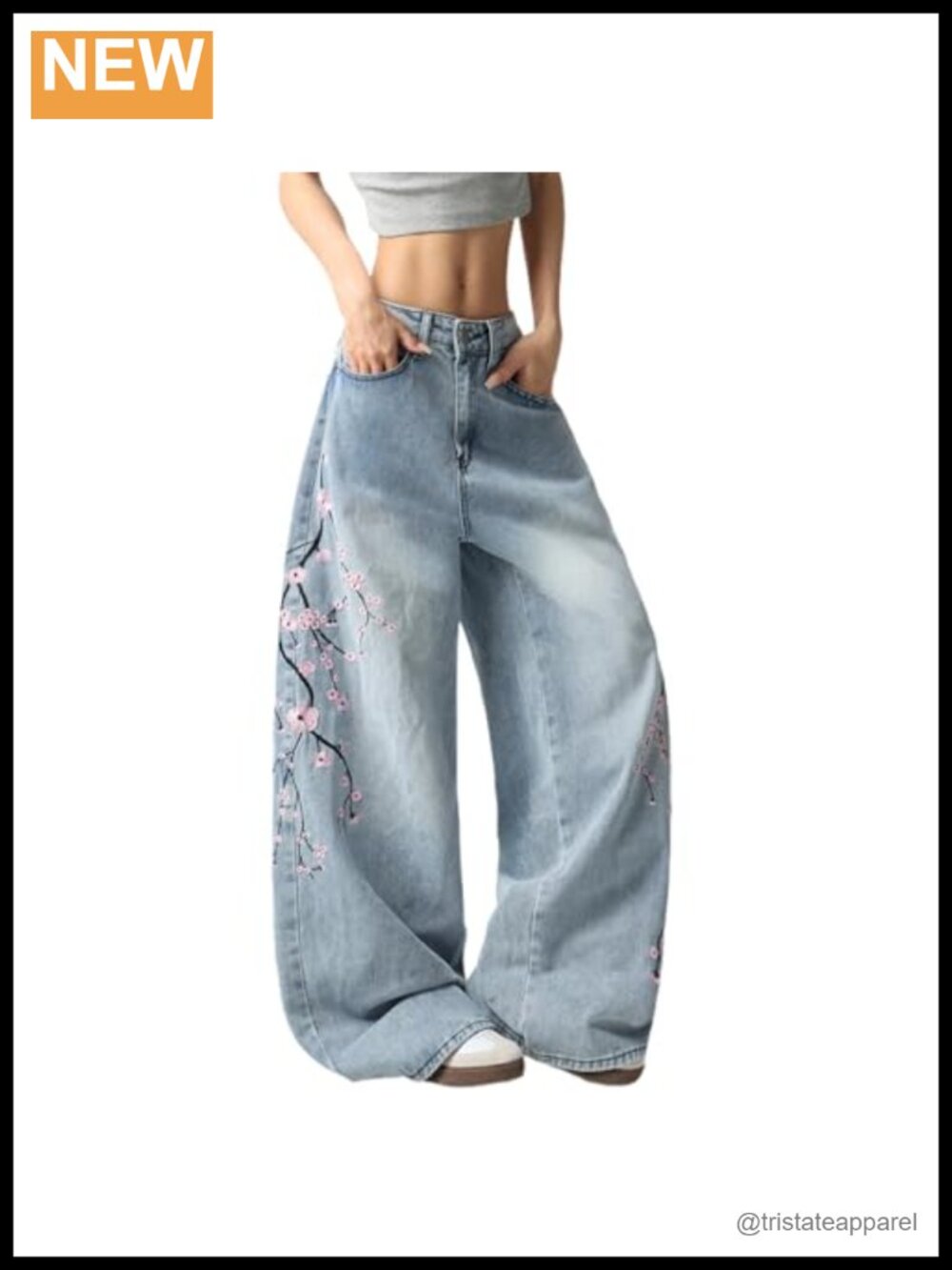 Women's Baggy Wide Leg Jeans Loose Fit Y2K Streetwear Denim Pants Floral